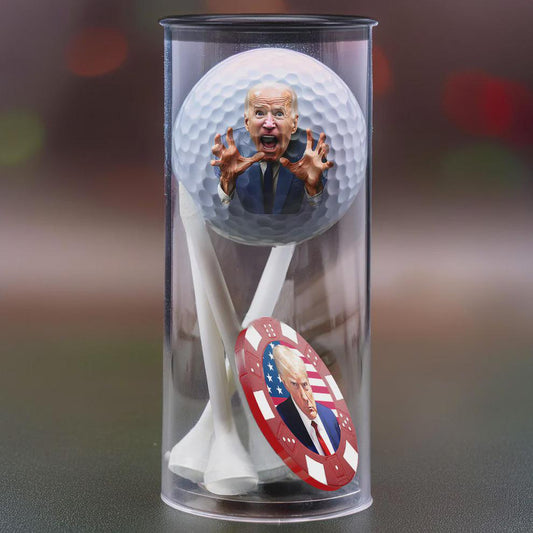 Anti-Woke Golf Ball & Tee Set w/ Poker Chip | Funny Conservative Golf Gift | Pro America MAGA Golf Accessories for Patriots