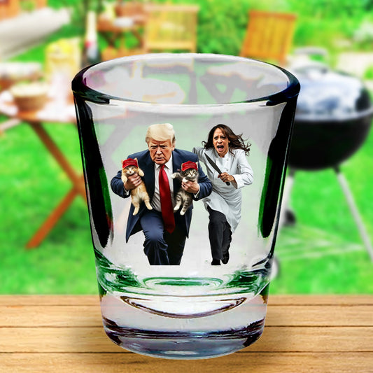 Trump saving Pets from Kamala Harris Shot Glass